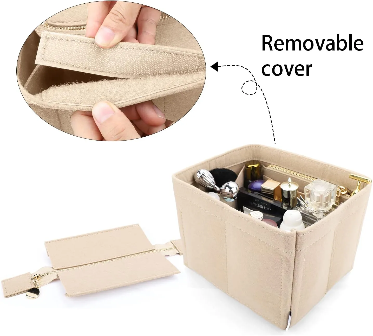 LEXSION Felt Purse Organizer Insert for Picotin 22,Bag Organizer with Detachable Zipper cover 8031 Beige L