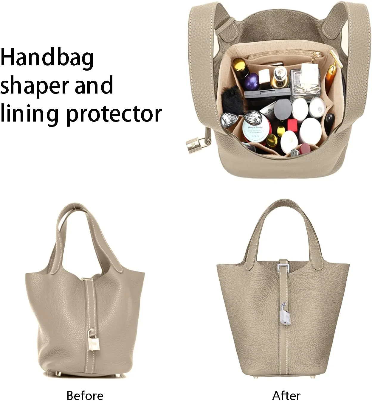 LEXSION Felt Purse Organizer Insert for Picotin 22,Bag Organizer with Detachable Zipper cover 8031 Beige L