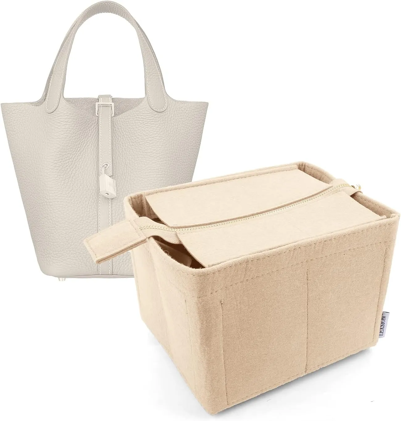 LEXSION Felt Purse Organizer Insert for Picotin 22,Bag Organizer with Detachable Zipper cover 8031 Beige L