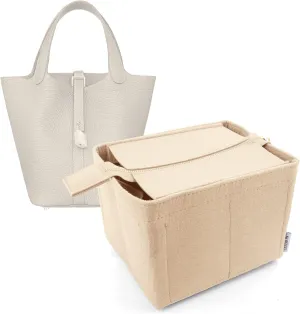 LEXSION Felt Purse Organizer Insert for Picotin 22,Bag Organizer with Detachable Zipper cover 8031 Beige L