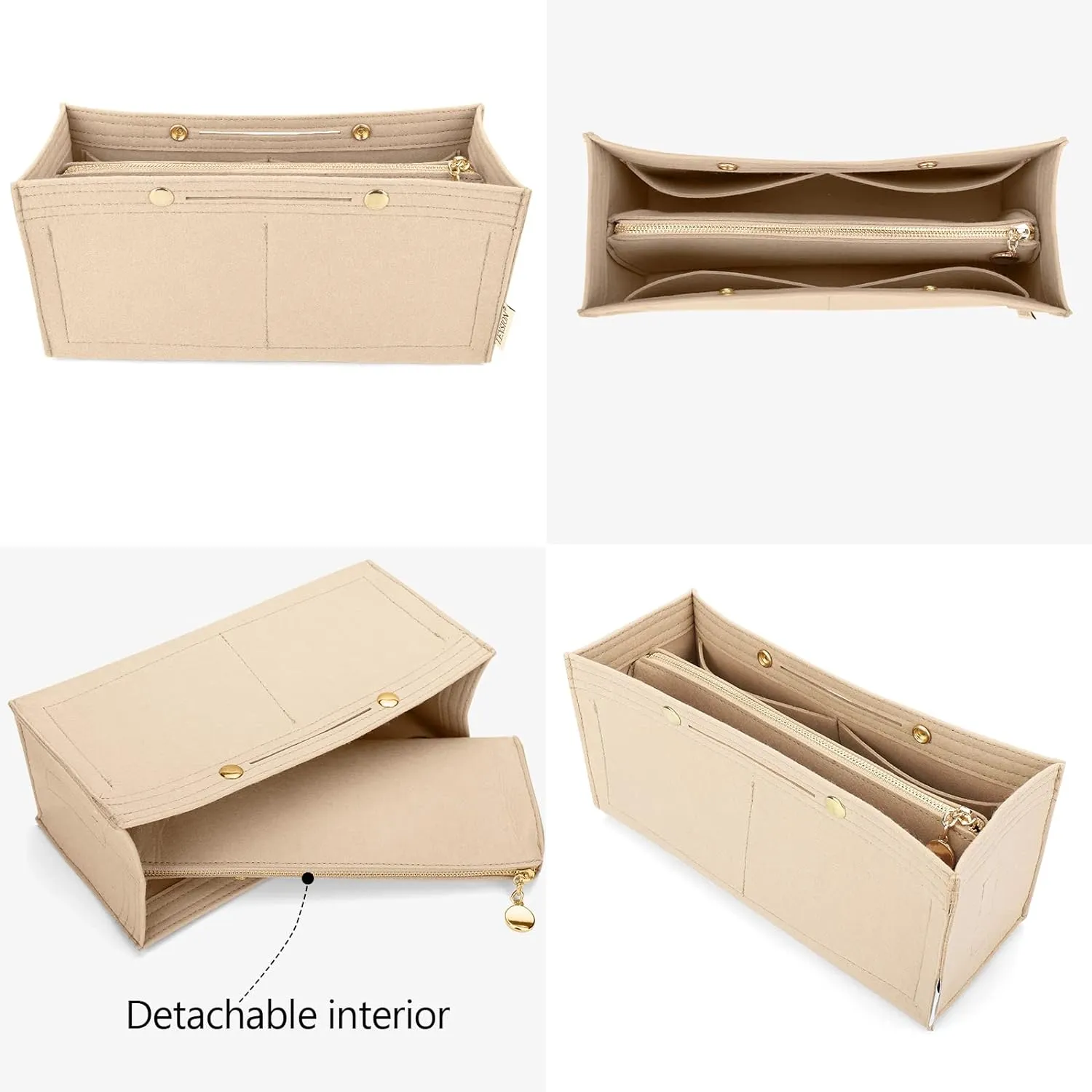 LEXSION Felt Purse Organizer Insert,Handbag Organizer with Detachalbe Zipper Pocket for ONTHEGO MM,3 Size 8034 Beige Medium