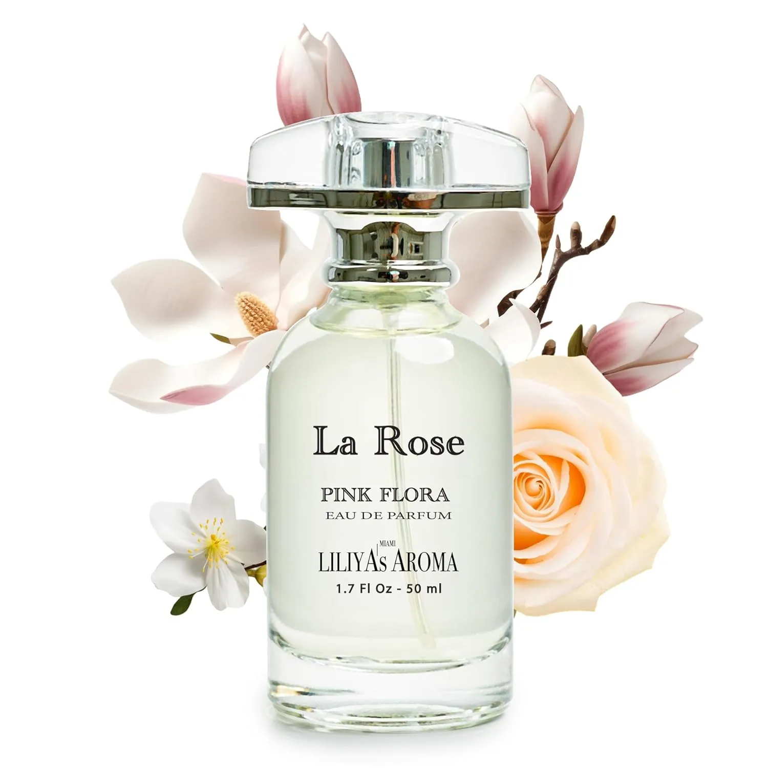Liliya's Aroma La Rose Eau De Parfum Scent of Freshly Bloomed Rose & Magnolia - Light Fruity Notes 1.7 Fl Oz