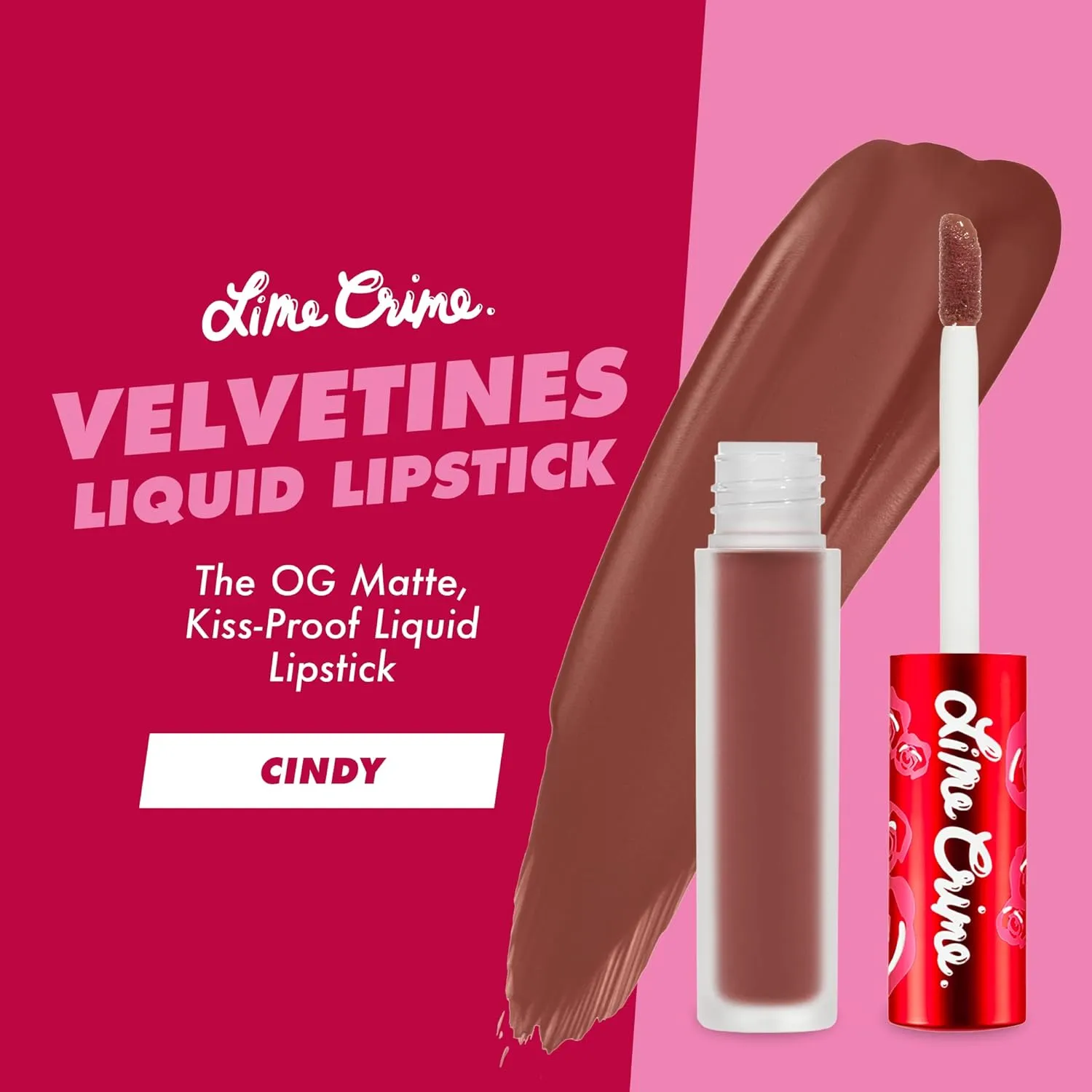 Lime Crime Velvetines Liquid Matte Lipstick, Cindy (Terracotta Brown) - Bold, Long Lasting Shades & Lip Lining - Stellar Color & High Comfort for All-Day Wear - Talc-Free & Paraben-Free