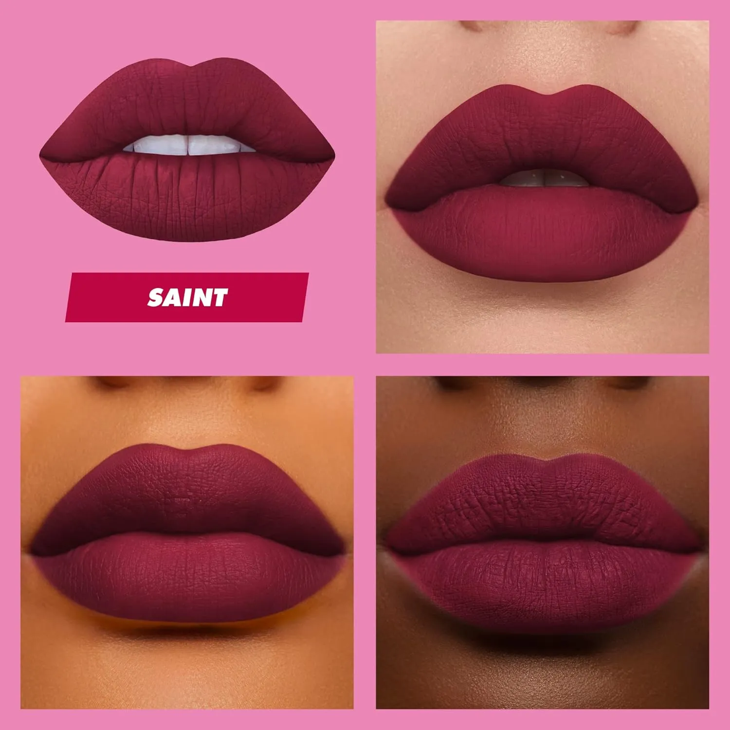 Lime Crime Velvetines Liquid Matte Lipstick, Saint (Cranberry Red) - Bold, Long Lasting Shades & Lip Lining - Stellar Color & High Comfort for All-Day Wear - Talc-Free & Paraben-Free