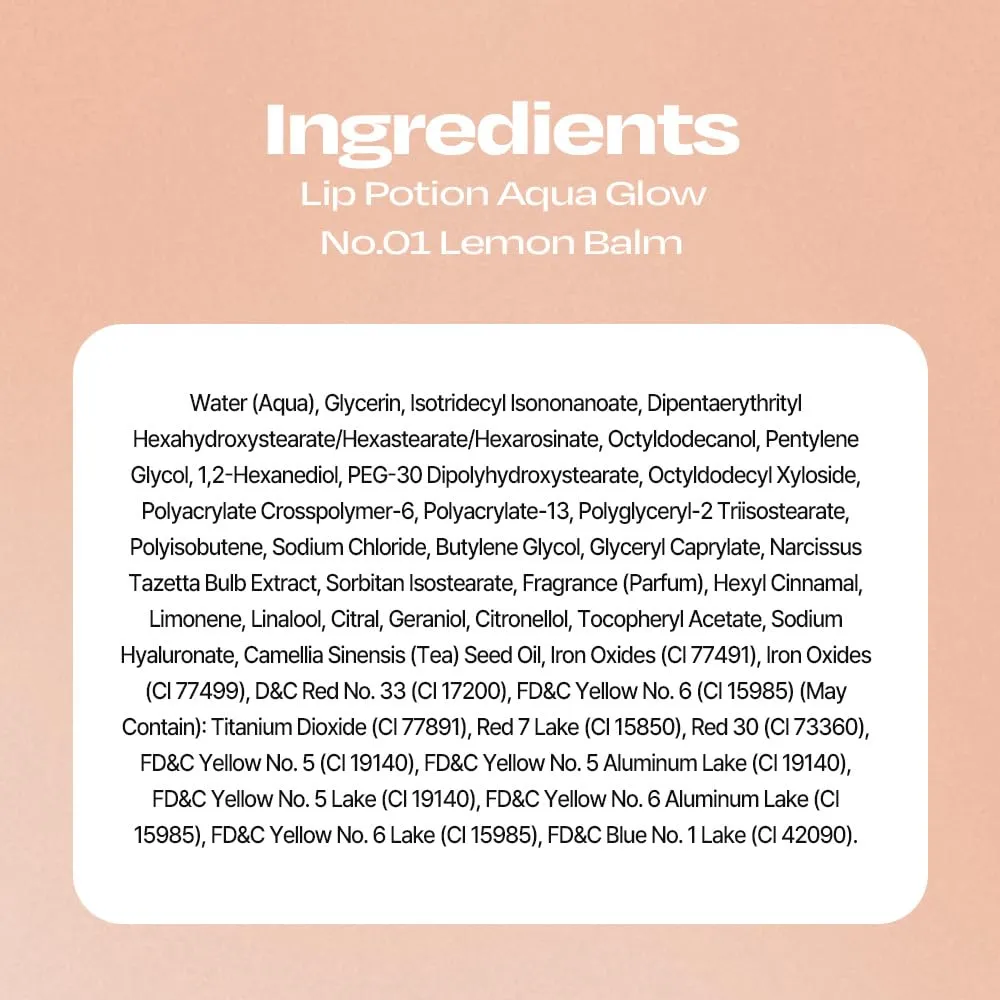 Lip Potion Aqua Glow No.1 Lemon Balm | Hydrating, Non-Sticky Gloss with Sheer Radiance | 0.3 Oz