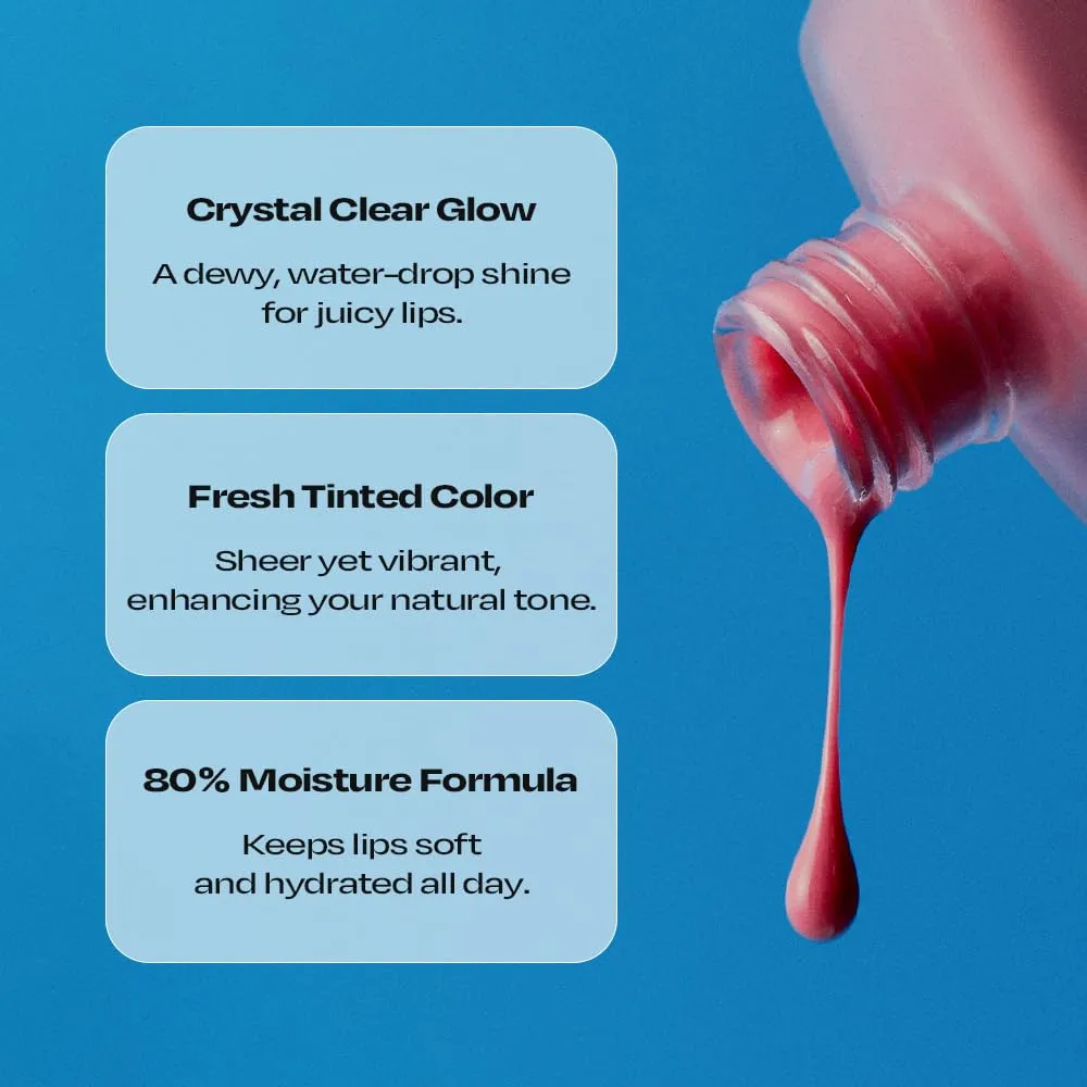 Lip Potion Aqua Glow No.5 Raspberry Soap | Hydrating, Non-Sticky Gloss with Sheer Radiance | 0.3 Oz
