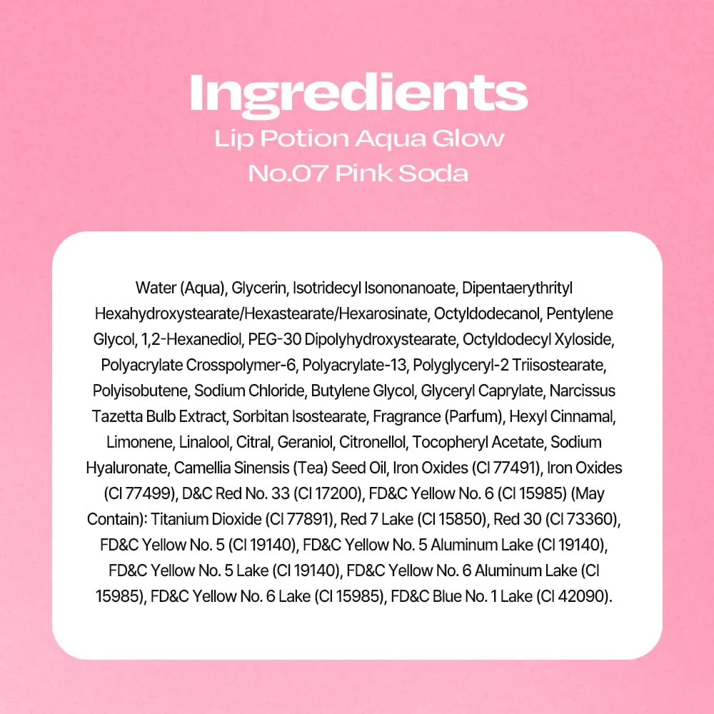 Lip Potion Aqua Glow No.7 Pink Soda | Hydrating, Non-Sticky Gloss with Sheer Radiance | 0.3 Oz