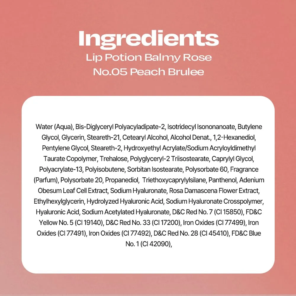 Lip Potion Balmy Rose | Creamy, Hydrating, Rosy Lip Tint with a Subtle Glow | 0.3 Oz (No.5 Peach Brulee)