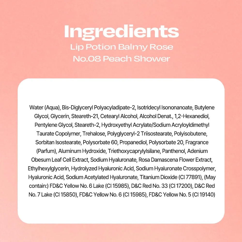 Lip Potion Balmy Rose | Creamy, Hydrating, Rosy Lip Tint with a Subtle Glow | 0.3 Oz (No.8 Peach Shower)