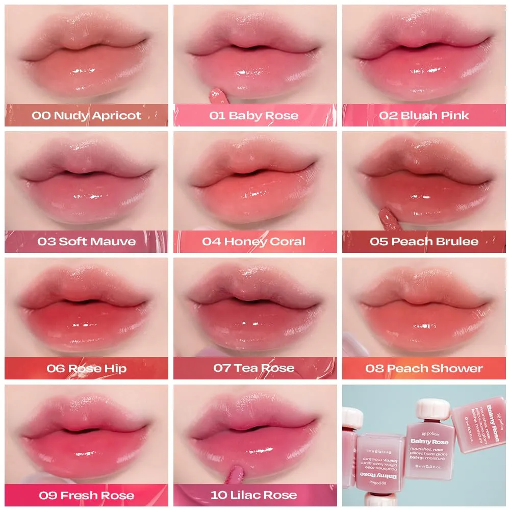 Lip Potion Balmy Rose | Creamy, Hydrating, Rosy Lip Tint with a Subtle Glow | 0.3 Oz (No.8 Peach Shower)