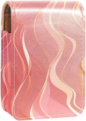 Lipstick Case,Leather Lip Gloss Lipstick Organizer with Mirror,Mini Lipstick Holder Bag,Abstract Marble Print Rose Gold