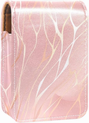 Lipstick Case,Leather Lip Gloss Lipstick Organizer with Mirror,Mini Lipstick Holder Bag,Abstract Marble Print Rose Gold
