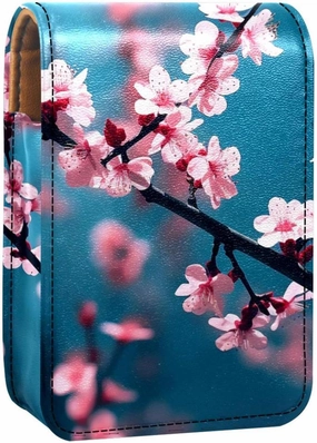Lipstick Case,Leather Lip Gloss Lipstick Organizer with Mirror,Mini Lipstick Holder Bag,Chinese Style Plum Blossom