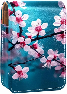 Lipstick Case,Leather Lip Gloss Lipstick Organizer with Mirror,Mini Lipstick Holder Bag,Chinese Style Plum Blossom