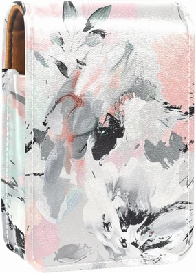 Lipstick Case,Leather Lip Gloss Lipstick Organizer with Mirror,Mini Lipstick Holder Bag,Watercolor Rose Flowers