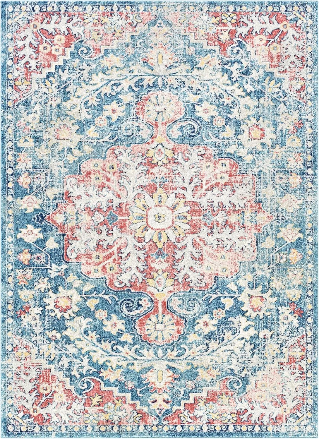Livabliss Odelia Vintage Bohemian Area Rug,6'7" x 9',Blue/Blush