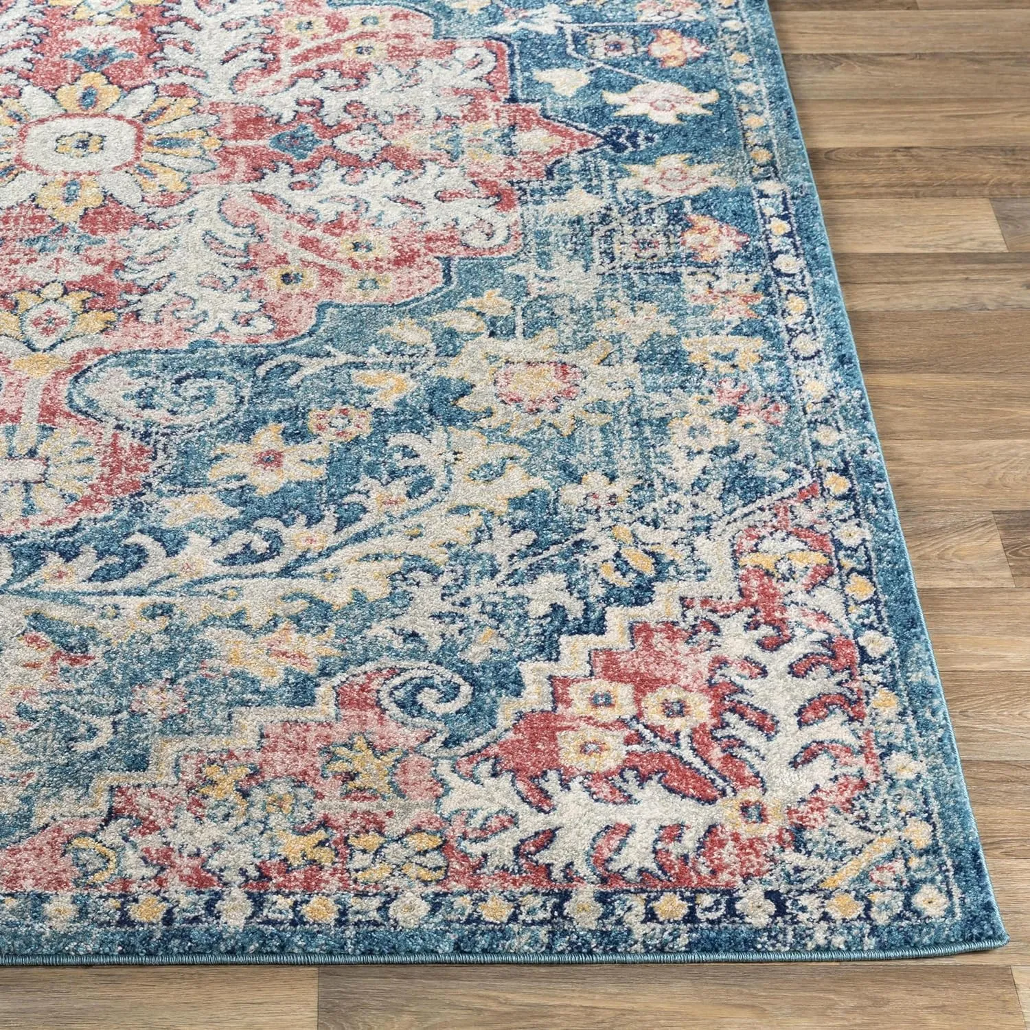 Livabliss Odelia Vintage Bohemian Area Rug,6'7" x 9',Blue/Blush