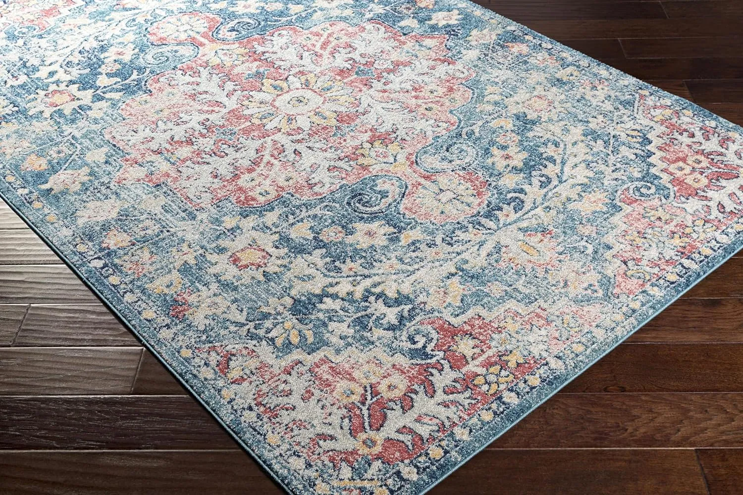 Livabliss Odelia Vintage Bohemian Area Rug,6'7" x 9',Blue/Blush
