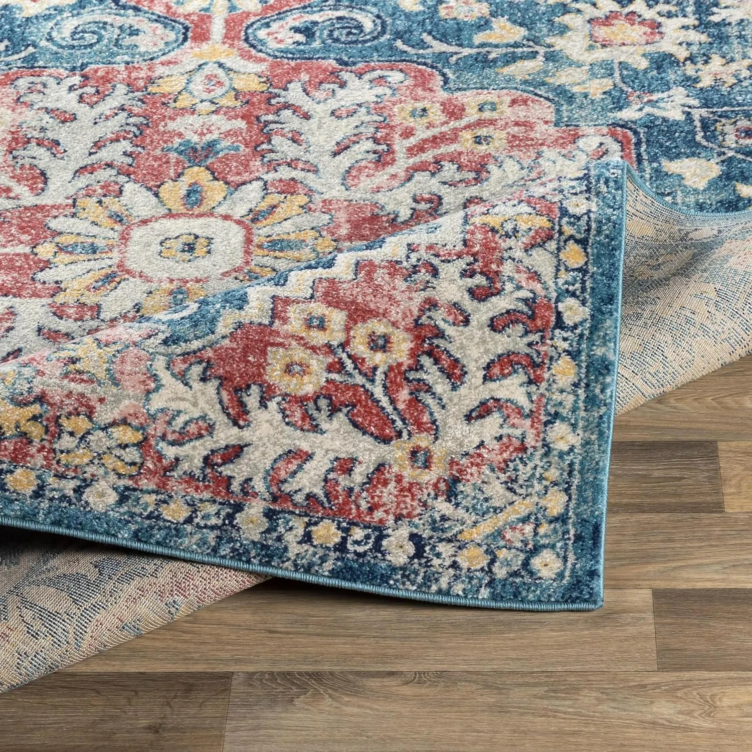 Livabliss Odelia Vintage Bohemian Area Rug,6'7" x 9',Blue/Blush