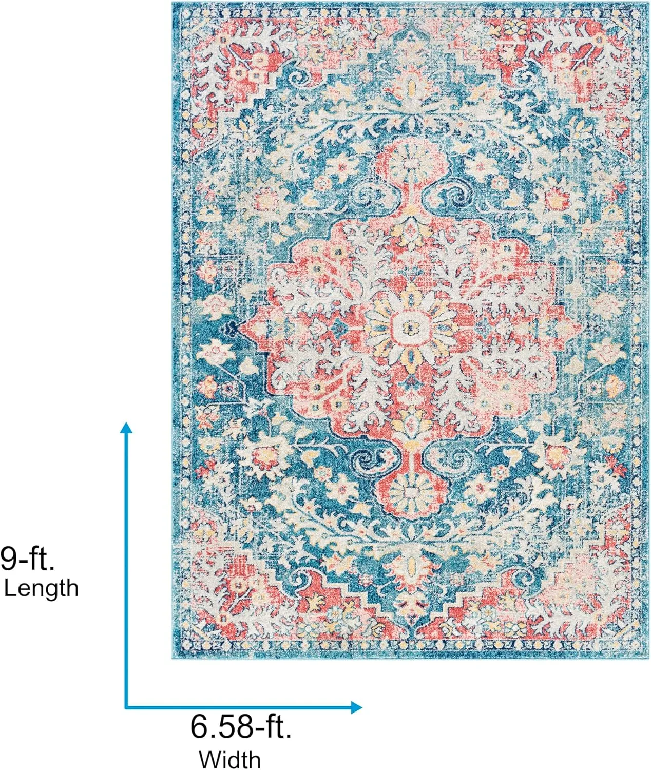 Livabliss Odelia Vintage Bohemian Area Rug,6'7" x 9',Blue/Blush