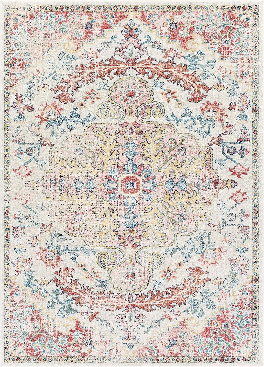 Livabliss Odelia Vintage Bohemian Area Rug,6'7" x 9',Blush/Yellow
