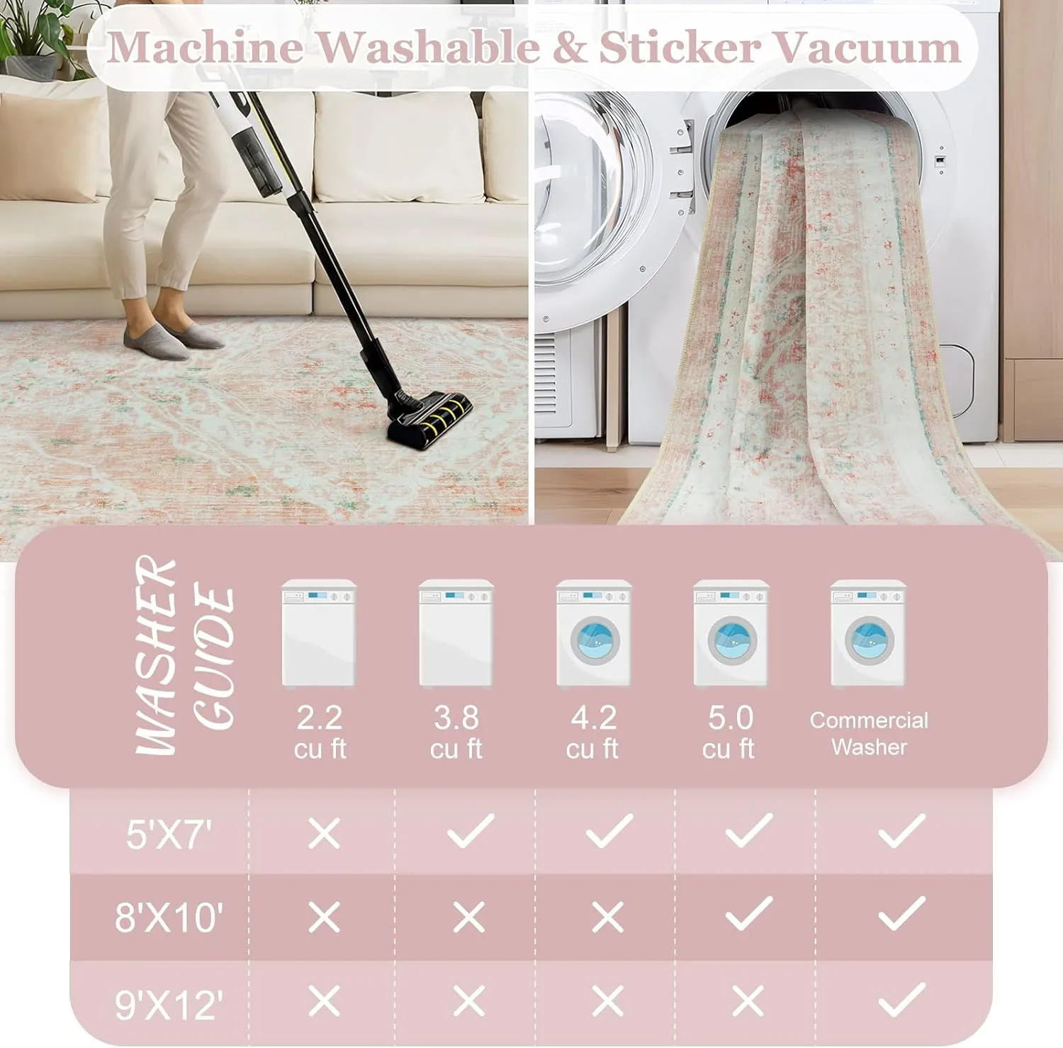 LIVEBOX 5x7 Soft Boho Pink Rugs for Bedroom Girls, Non-Slip Faux Wool Area Rug for Bedroom, Ultra-Thin Machine Washable Area Rug for Girls Room, Non-Shedding Rugs for Kids Room
