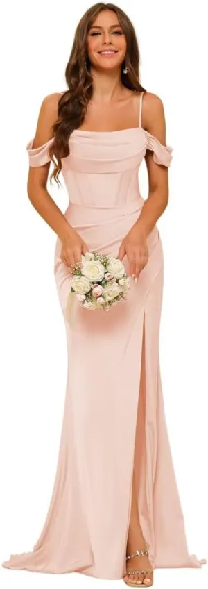 Long Satin Bridesmaid Dresses with Silt for Women 2025 Formal Gowns Mermaid Evening Dress PU070