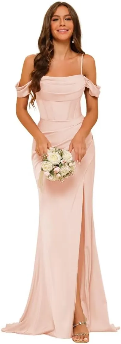Long Satin Bridesmaid Dresses with Silt for Women 2025 Formal Gowns Mermaid Evening Dress PU070
