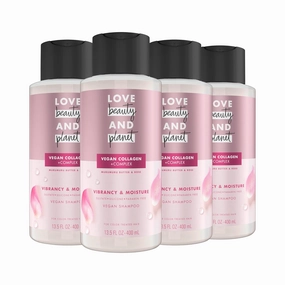 Love Beauty and Planet Vegan Collagen Moisture Shampoo Murumuru Butter & Rose Pack of 4 for Color-Treated Hair Vibrancy, 13.5 oz