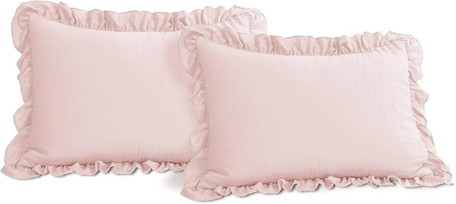 Lush Decor Reyna Ruffle Comforter Set - 3 Piece Cozy Ruffled Bedding Set - Timeless Elegance and Comfort for Dorm Room - Full/ Queen, Blush