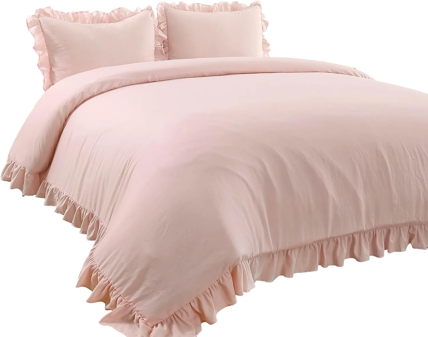 Lush Decor Reyna Ruffle Comforter Set - 3 Piece Cozy Ruffled Bedding Set - Timeless Elegance and Comfort for Dorm Room - Full/ Queen, Blush