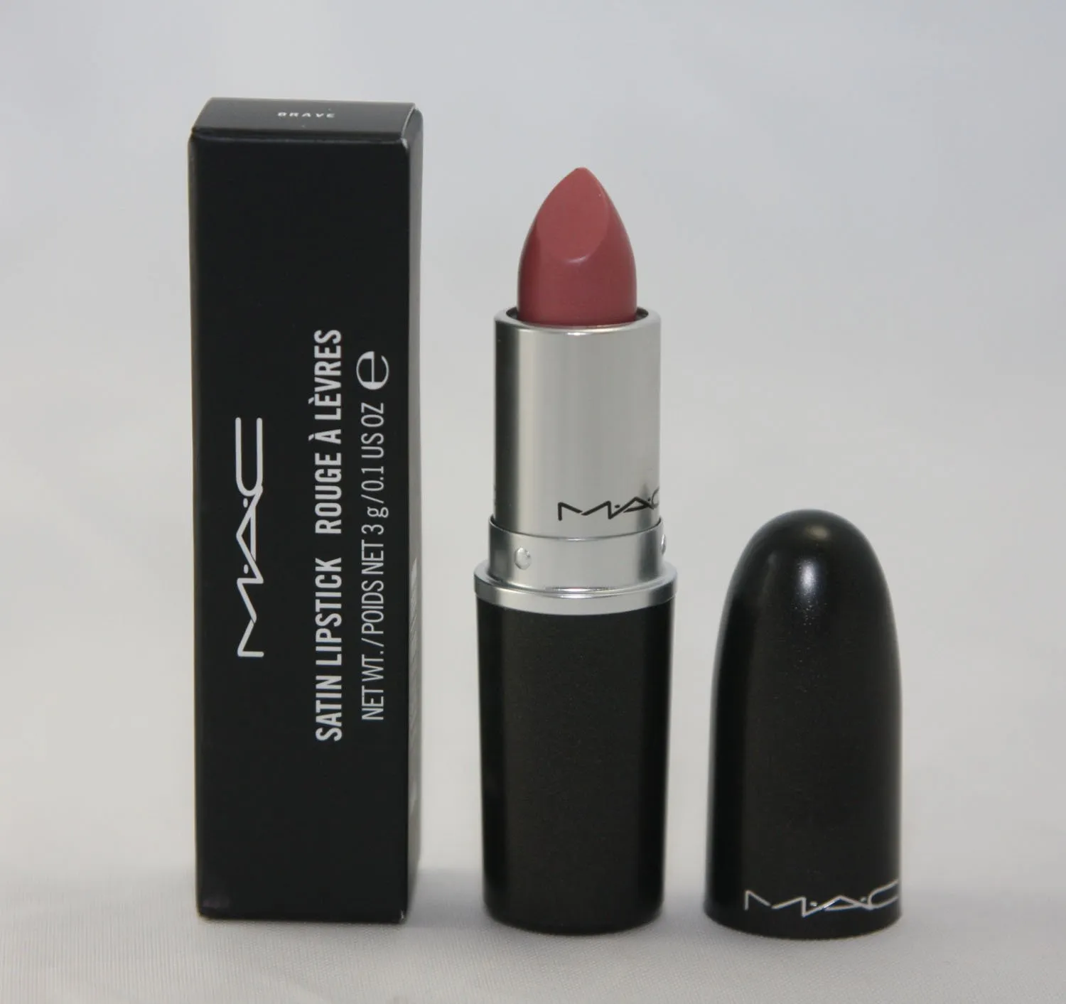 MAC Satin Lipstick BRAVE (Pink-beige with white pearl)