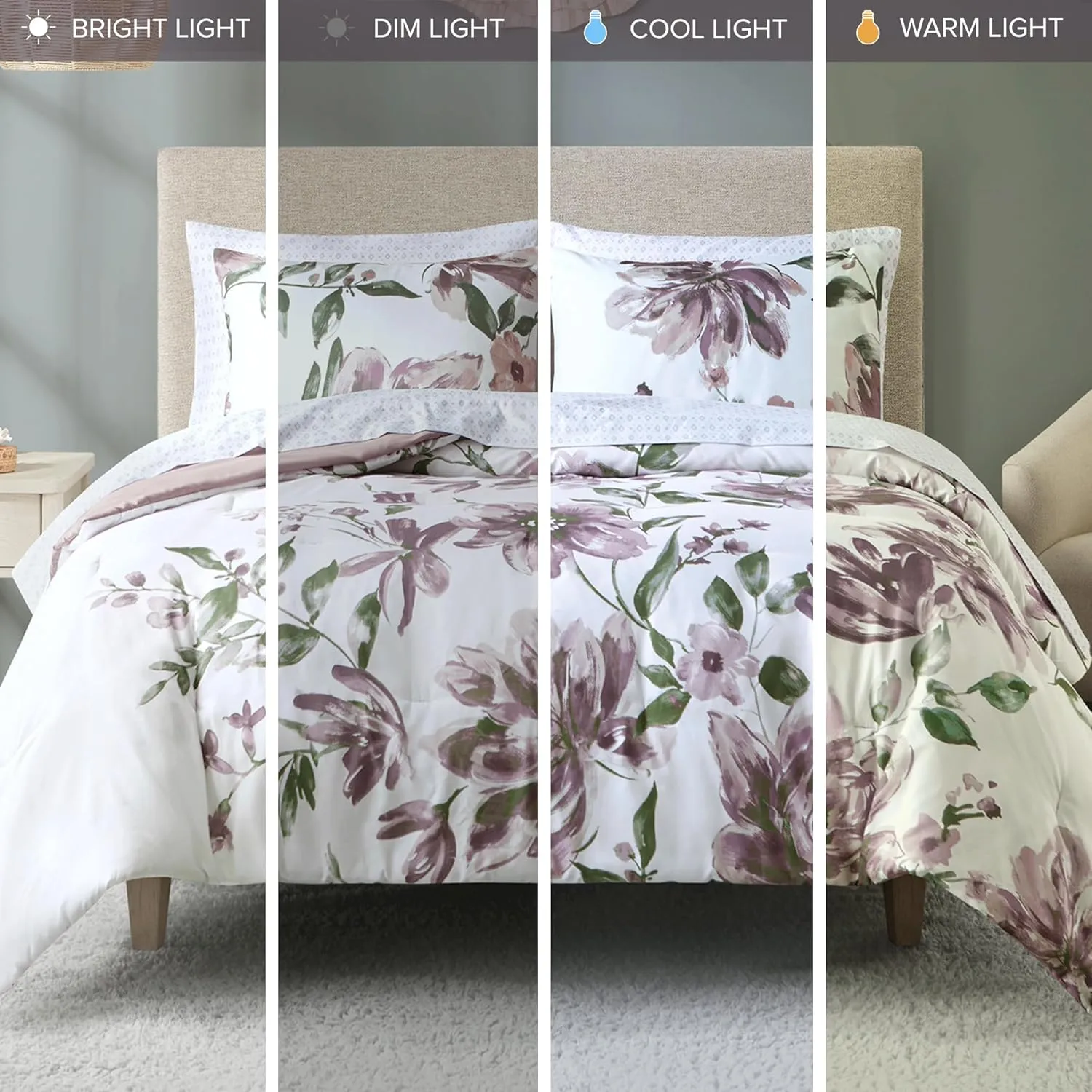 Madison Park Queen Comforter Set with Sheets, Floral Print, Microfiber Comforter for a Queen-Size Bed, Shabby Chic Bed in a Bag Set Diamond Printed Sheet, Alice, Queen Mauve 7 Piece