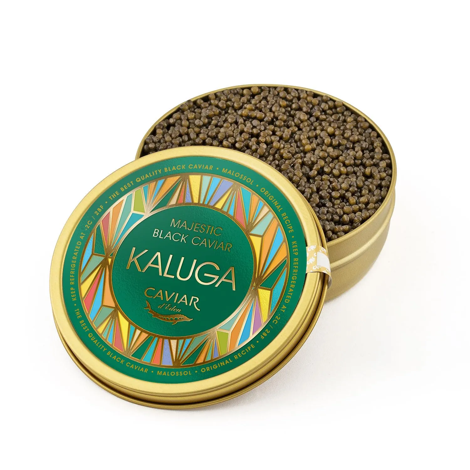 MAJESTIC Collection - Premium KALUGA Sturgeon Black Caviar - 1.8 oz / 50 g in Metal Jar - Kaluga Black Caviar with Classical Malossol Taste from Sturgeon Black Roe by Caviar d'Eden