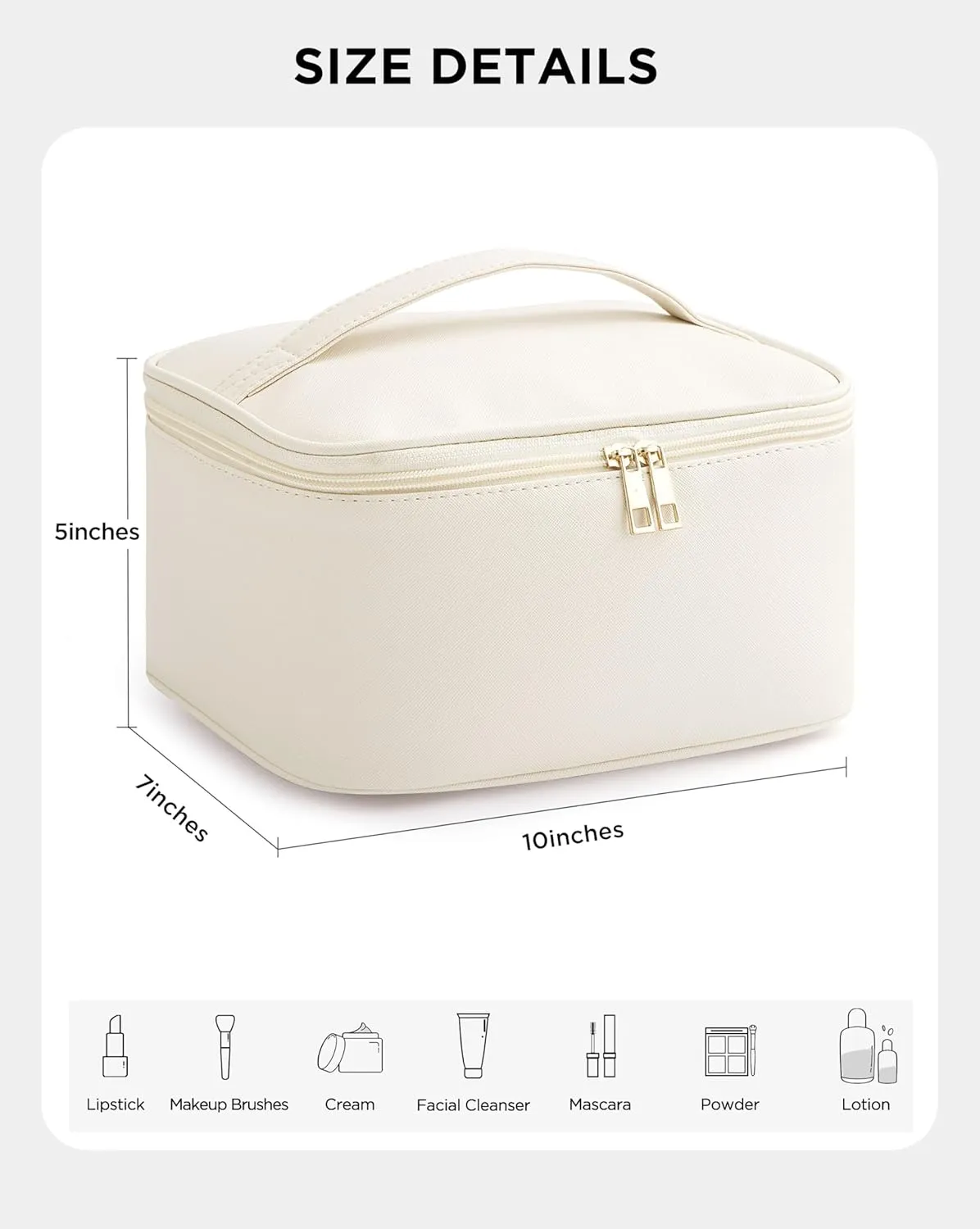 Makeup Bag for Women Large Travel Makeup Bag Organizer Portable Toiletry Bag Cute Makeup Bags Waterproof Leather Cosmetic Bag Makeup Case with Removable Dividers, Beige