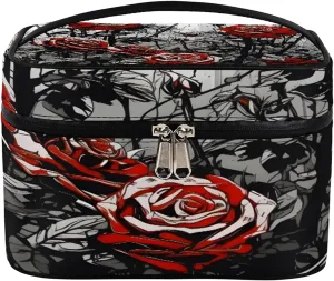 Makeup Bag Rose Thorn, Large Capacity Travel Toiletry Bag for Women with Handle and Elastic Fixed Rope Portable Makeup Bag Organizer