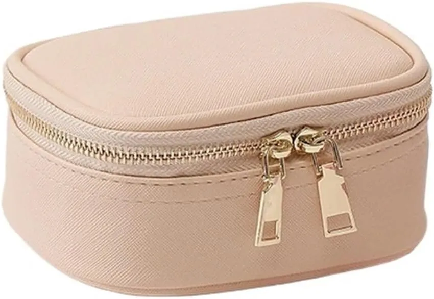 Makeup Bag with Mirror Pu Leather LED Makeup Storage Box with Mirror Portable Cosmetic Storage Case Lipstick Makeup Tools Box(Beige)
