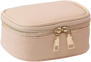 Makeup Bag with Mirror Pu Leather LED Makeup Storage Box with Mirror Portable Cosmetic Storage Case Lipstick Makeup Tools Box(Beige)