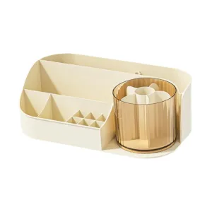 Makeup Desk Organizer Skincare Organiser Container Lipstick Brush Holders Cosmetic, Storage Countertop Organizer for Dresser, Beige Single