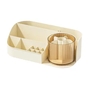 Makeup Desk Organizer Skincare Organiser, Decorative Lipstick Brush Holders Cosmetic Storage Countertop Organizer for Desktop, Beige Single