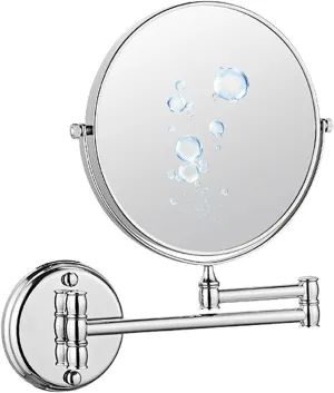Makeup Mirror Wall Mounted, Cosmetic Mirror 3X/5X Magnification, 6 in Bathroom Shaving Vanity Mirror, Double Sided Vanity Mirror, Extendable Arm Cosmetic Mirror (Silver 3X)
