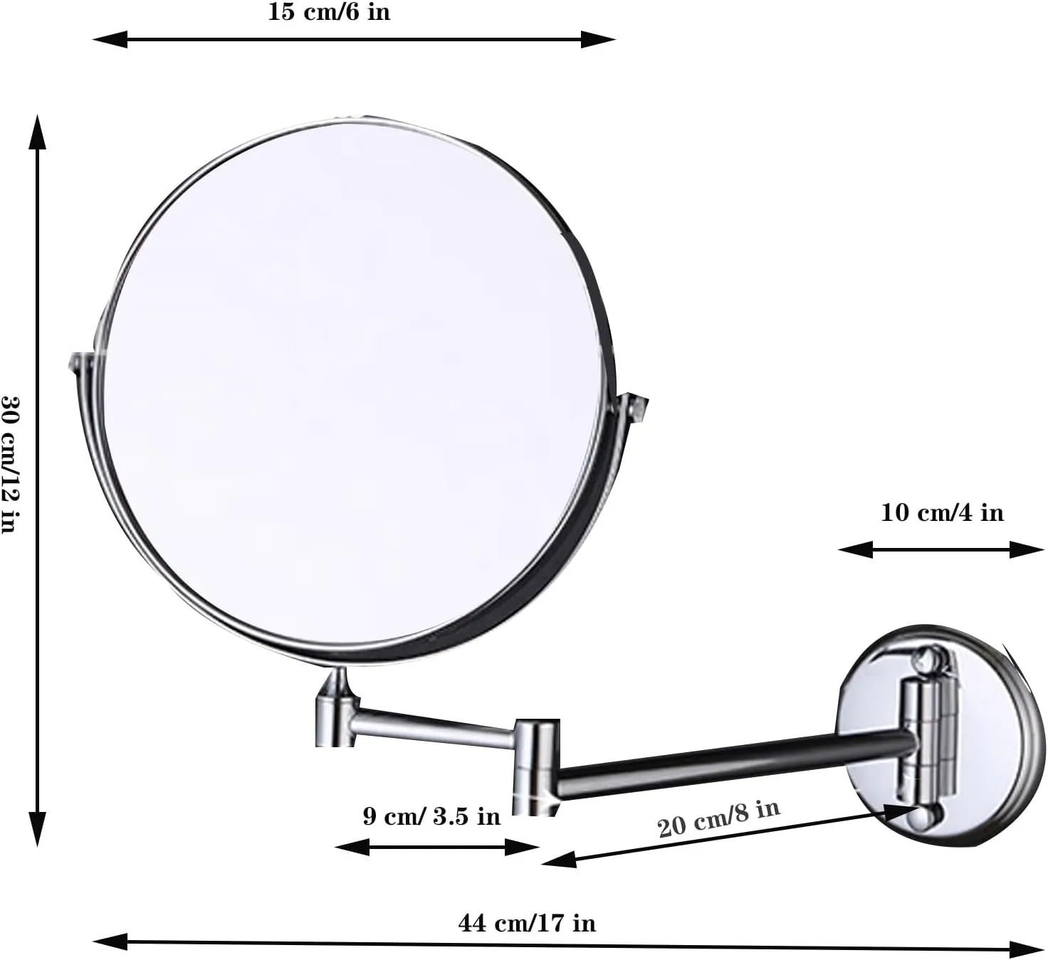 Makeup Mirror Wall Mounted, Cosmetic Mirror 3X/5X Magnification, 6 in Bathroom Shaving Vanity Mirror, Double Sided Vanity Mirror, Extendable Arm Cosmetic Mirror (Silver 3X)