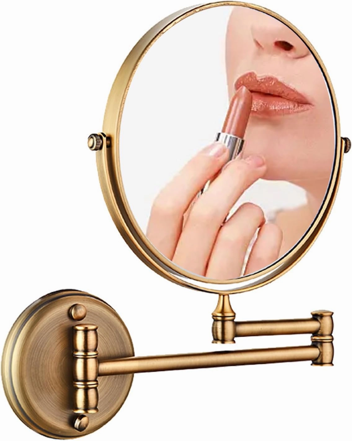 Makeup Mirror Wall Mounted, 360° Swivel Vanity Mirror, 6 in Extendable Long Arm Cosmetic Mirror, Cosmetic Mirror 3X/5X Magnification, for Shave, Put on Lipstick (Antique Copper 3X)