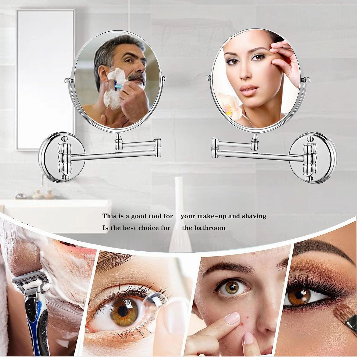 Makeup Mirror Wall Mounted, 360° Swivel Vanity Mirror, 6 in Extendable Long Arm Cosmetic Mirror, Cosmetic Mirror 3X/5X Magnification, for Shave, Put on Lipstick (Antique Copper 3X)