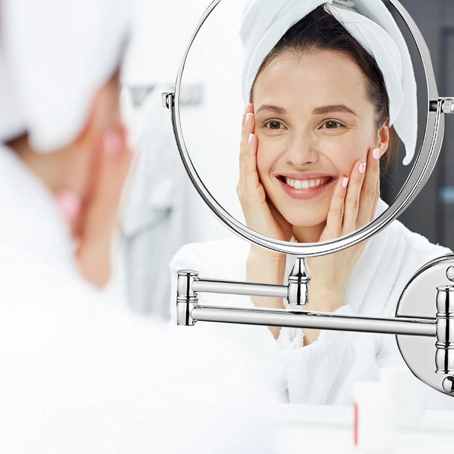 Makeup Mirror Wall Mounted, 360° Swivel Vanity Mirror, 6 in Extendable Long Arm Cosmetic Mirror, Cosmetic Mirror 3X/5X Magnification, for Shave, Put on Lipstick (Antique Copper 3X)