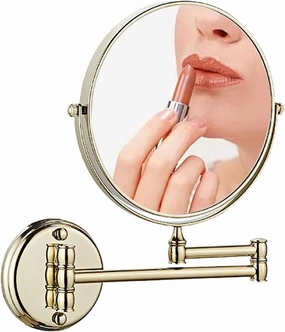 Makeup Mirror Wall Mounted, 360° Swivel Vanity Mirror, 6 in Extendable Long Arm Cosmetic Mirror, Cosmetic Mirror 3X/5X Magnification, for Shave, Put on Lipstick (Gold 3X)