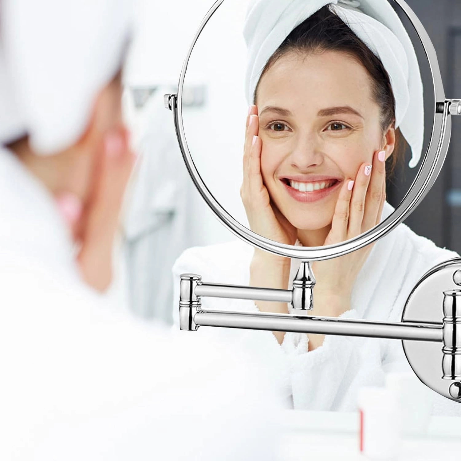 Makeup Mirror Wall Mounted, 360° Swivel Vanity Mirror, 6 in Extendable Long Arm Cosmetic Mirror, Cosmetic Mirror 3X/5X Magnification, for Shave, Put on Lipstick (Gold 3X)