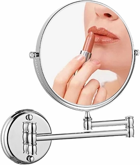 Makeup Mirror Wall Mounted, 360° Swivel Vanity Mirror, 6 in Extendable Long Arm Cosmetic Mirror, Cosmetic Mirror 3X/5X Magnification, for Shave, Put on Lipstick (Silver 5X)