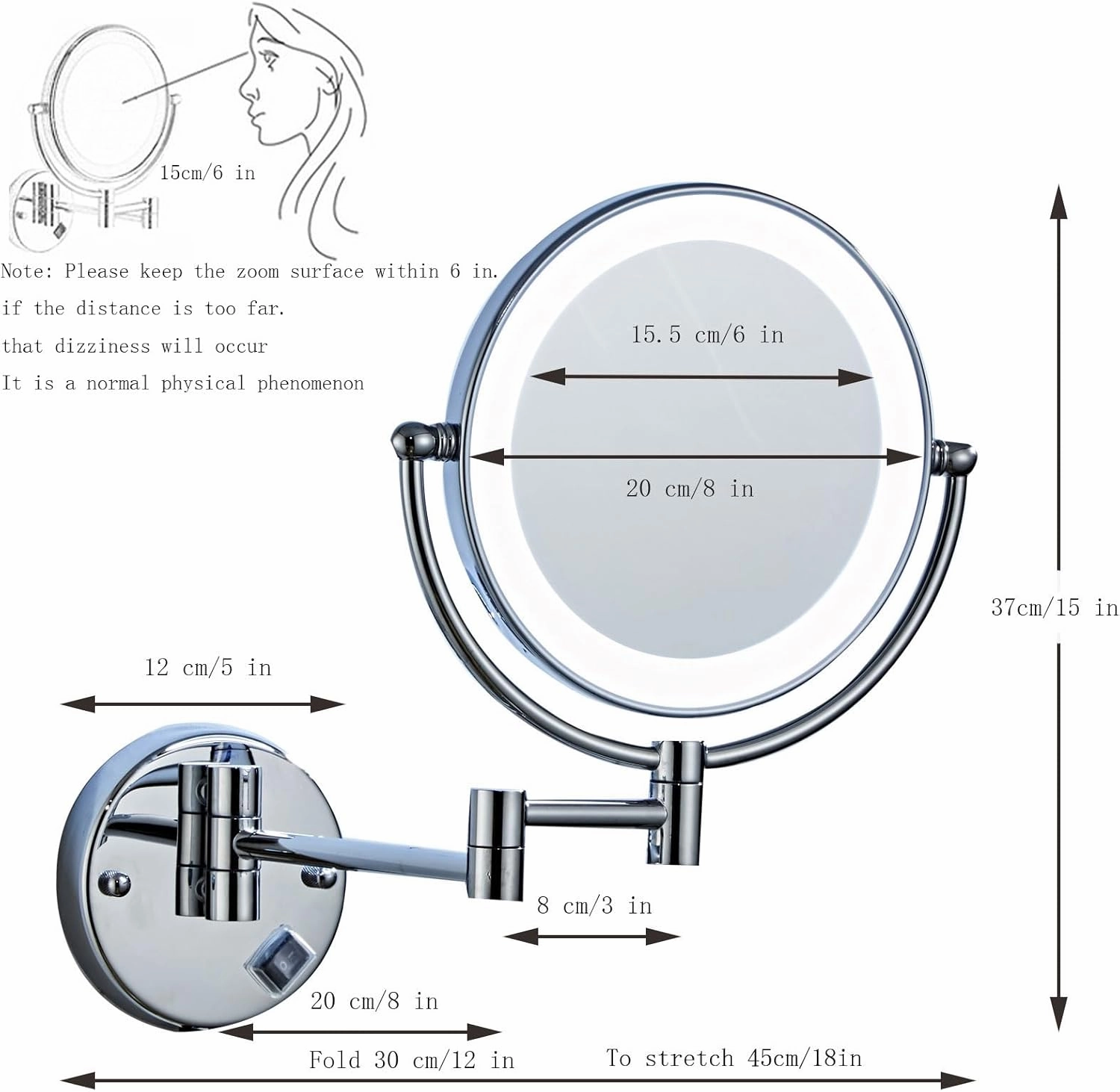 Makeup Mirror Wall Mounted, Bathroom Mirrors with LED Light, 3X/5X/7X/10X Magnifying Makeup Mirror, Double Sided Swivel Makeup Mirro, for Make up, Shave Wait (Silver Plug 7X)