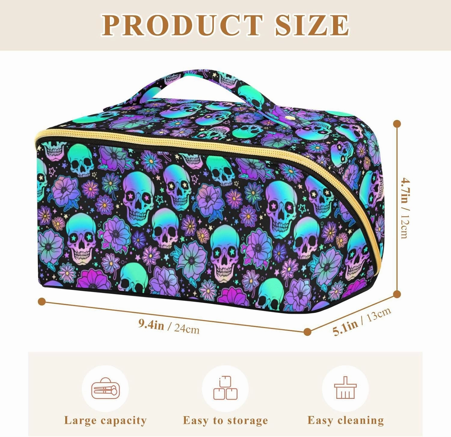 Makeup Organizer Bag, Funny Skulls Travel Makeup Bags Makeup Vanity Case Large Capacity Rhombus Cosmetic Toiletry Bag for Girl Women Ladies